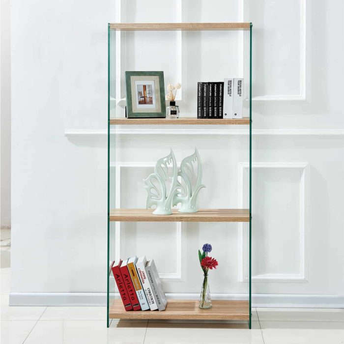 ΒΙΒΛΙΟΘΗΚΗ ΑΠΟ ΓΥΑΛΙ ΚΑΙ ΡΑΦΙΑ ΑΠΟ MDF 76X30X165Υεκ.FB98092 - Image 2