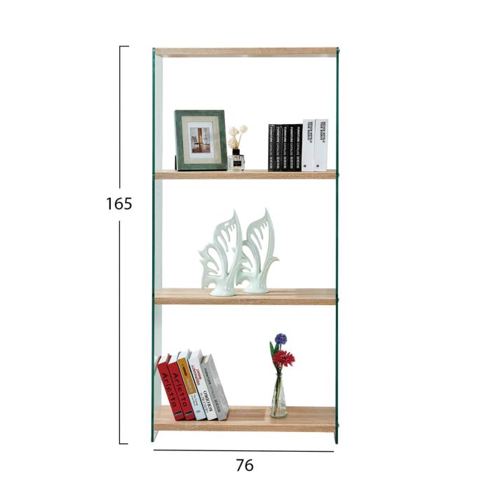 ΒΙΒΛΙΟΘΗΚΗ ΑΠΟ ΓΥΑΛΙ ΚΑΙ ΡΑΦΙΑ ΑΠΟ MDF 76X30X165Υεκ.FB98092 - Image 3