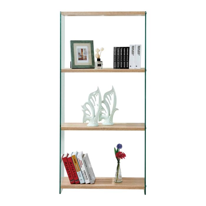 ΒΙΒΛΙΟΘΗΚΗ ΑΠΟ ΓΥΑΛΙ ΚΑΙ ΡΑΦΙΑ ΑΠΟ MDF 76X30X165Υεκ.FB98092 - Image 1