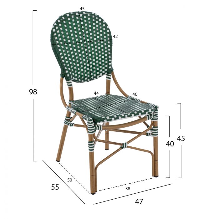 ΚΑΡΕΚΛΑ ΑΛΟΥΜΙΝΙΟΥ ΜΕ WICKER ΠΡΑΣΙΝΟ ΛΕΥΚΟ FB95792.01 47x55x98 εκ. - Image 2