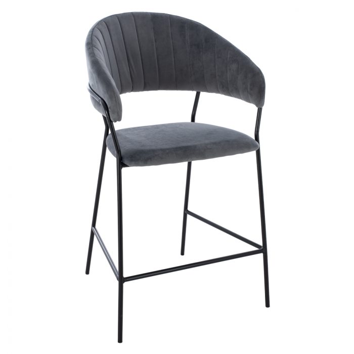 MEDIUM HEIGHT STOOL FB98734.01 GRAY VELVET WITH BLACK FRAME 60x55x100Y cm. - Image 1