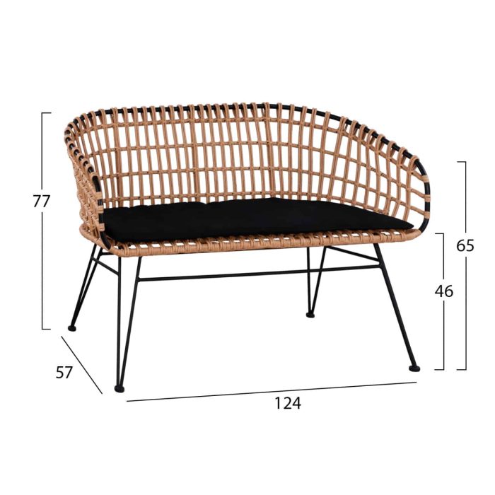 ΠΑΓΚΑΚΙ ΜΕΤΑΛΛΙΚΟ FB95692 ΜΕ WICKER ΜΑΥΡΟ ΜΠΕΖ 124x57x77Υ εκ. - Image 2