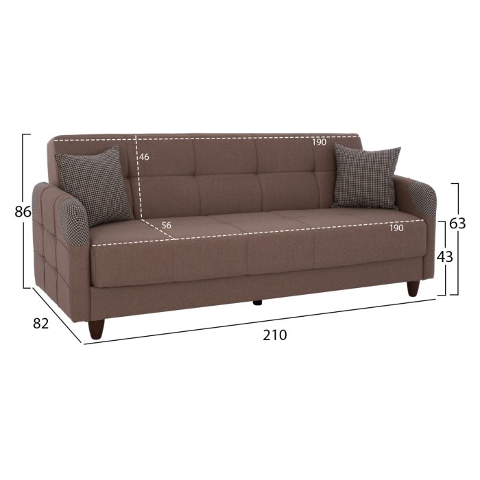 ΚΑΝΑΠΕΣ ΚΡΕΒΑΤΙ ΤΡΙΘΕΣΙΟΣ FB93245.01 ΜΠΕΖ 210x82x86 εκ. - Image 2