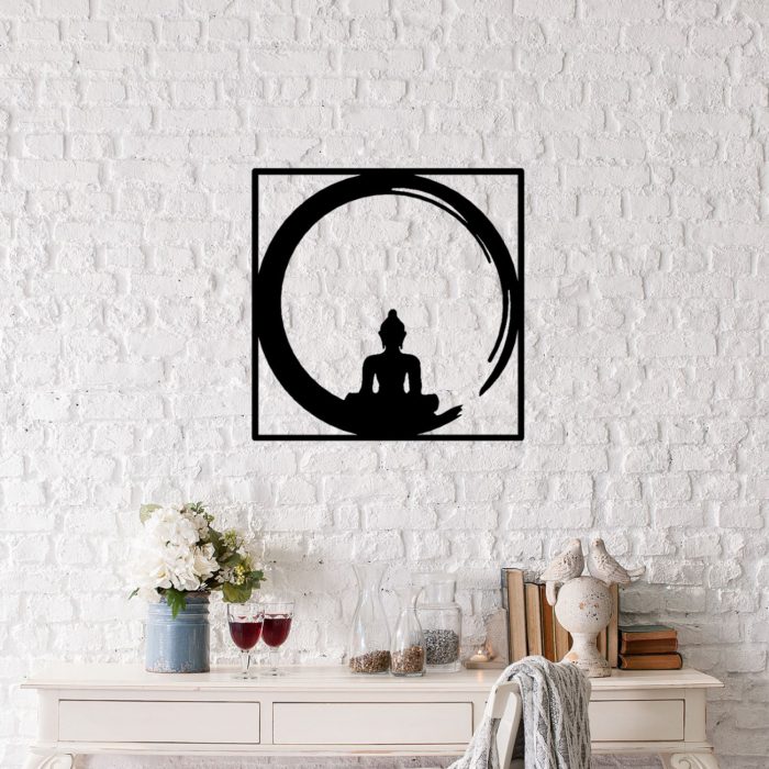 ΔΙΑΚΟΣΜΗΤΙΚΟ ΤΟΙΧΟΥ 100% ΜΕΤΑΛΛΙΚΟ ΜΑΥΡΟ BUDDHA FIGURE 50Χ50 FB97210 - Image 3