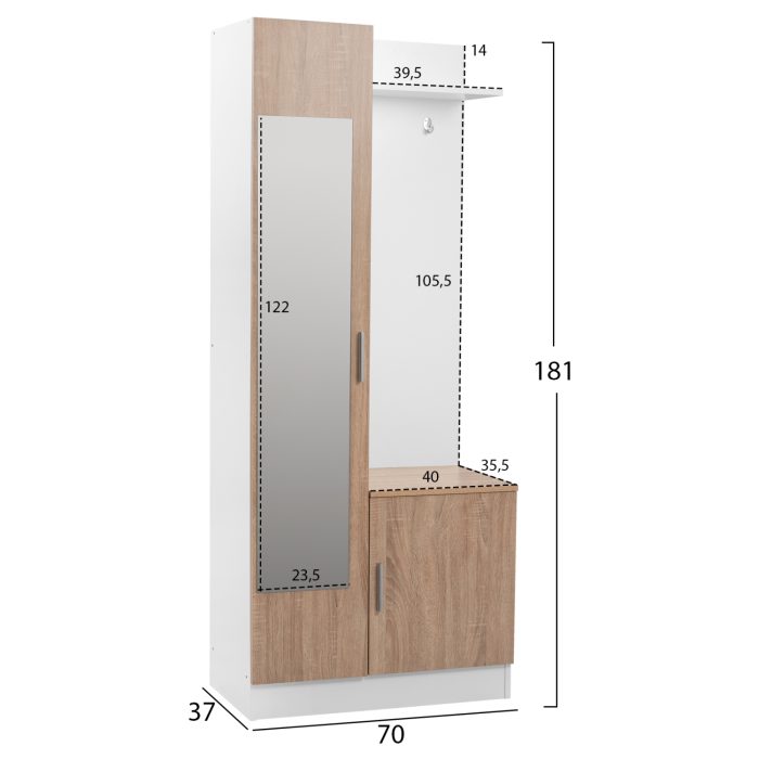 ΕΠΙΠΛΟ ΕΙΣΟΔΟΥ ΜΕ ΚΑΘΡΕΠΤΗ FB92264 ΛΕΥΚΟ-SONAMA 70x37x181 εκ. - Image 2