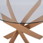 ΤΡΑΠΕΖΙ ΤΡΑΠΕΖΑΡΙΑΣ ΣΤΡΟΓΓΥΛΟ ΜΕΤΑΛΛΙΚΑ ΠΟΔΙΑ ΜΕ ΥΦΗ ΞΥΛΟΥ ΚΑΙ ΓΥΑΛΙ Φ120X75Y εκ.FB98733.02 - Image 4