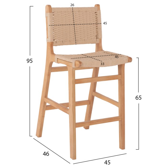ΣΚΑΜΠΟ ΜΕΣΑΙΟΥ ΥΨΟΥΣ FB99332.01 RUBBERWOOD & ΣΧΟΙΝΙ- ΦΥΣΙΚΟ ΧΡΩΜΑ 45x46x95Υεκ. - Image 2