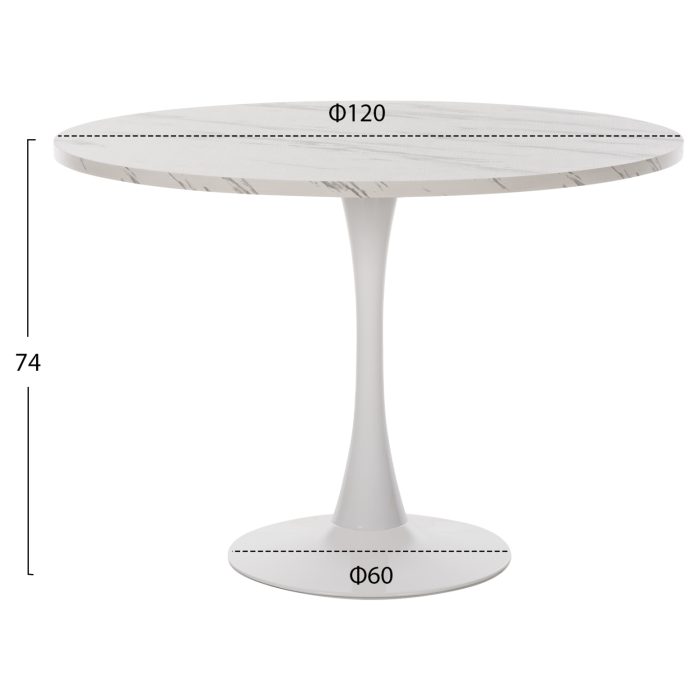 ΤΡΑΠΕΖΙ ΤΡΑΠΕΖΑΡΙΑΣ ΣΤΡΟΓΓΥΛΟ WHITE MARBLE FB99422.01 Φ120x74Yεκ. - Image 2