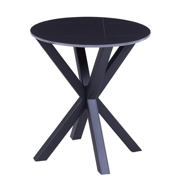 ΒΟΗΘΗΤΙΚΟ ΤΡΑΠΕΖΑΚΙ ΣΤΡΟΓΓΥΛΟ FB99473.04 BLACK MARBLE ΕΠΙΦΑΝΕΙΑ ΜΑΥΡΗ ΒΑΣΗ Φ50x55Yεκ. - Image 1