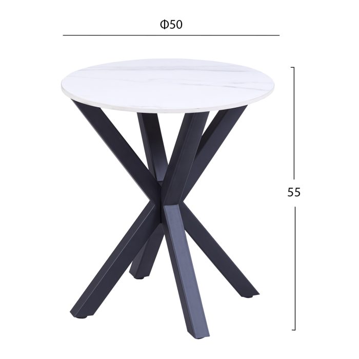 ΒΟΗΘΗΤΙΚΟ ΤΡΑΠΕΖΑΚΙ ΣΤΡΟΓΓΥΛΟ FB99473.06 WHITE MARBLE ΕΠΙΦΑΝΕΙΑ ΜΑΥΡΗ ΒΑΣΗ Φ50x55Υεκ. - Image 2