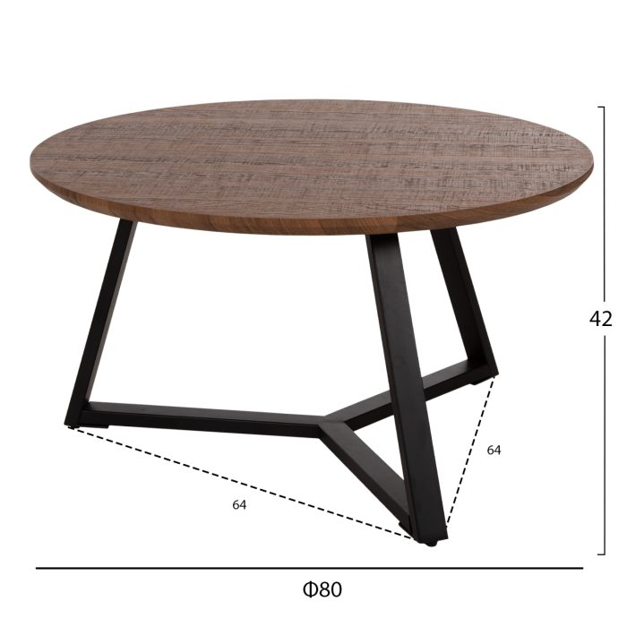 ΤΡΑΠΕΖΙ ΣΑΛΟΝΙΟΥ ΣΤΡΟΓΓΥΛΟ FB99586.04 MDF WALNUT-ΜΑΥΡΗ ΣΑΓΡΕ ΒΑΣΗ Φ80x42Υεκ. - Image 2