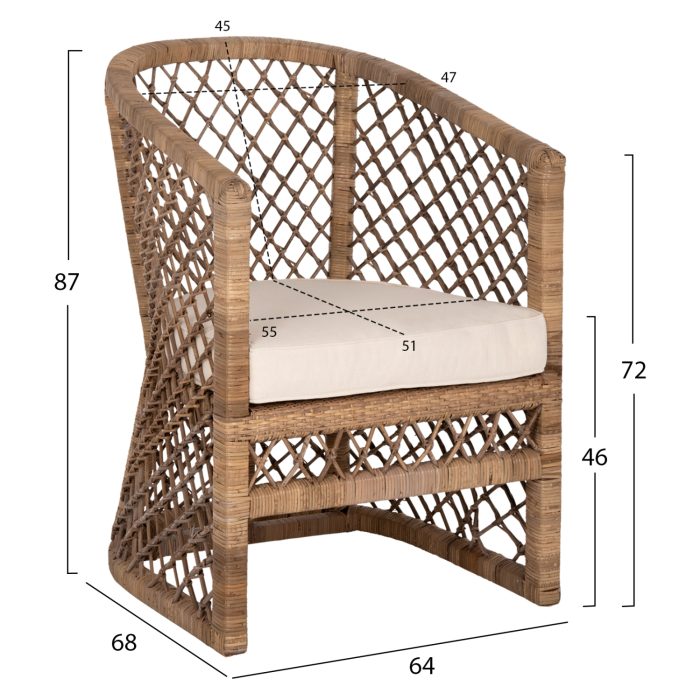 ΠΟΛΥΘΡΟΝΑ FB95990 RATTAN ΦΥΣΙΚΟ-ΜΑΞΙΛΑΡΙ ΕΚΡΟΥ 64x68x87Υ εκ. - Image 2