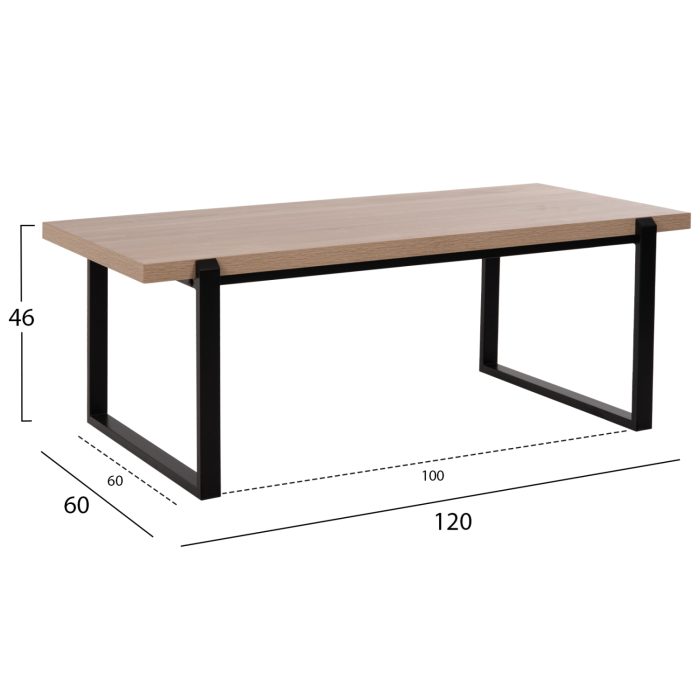 ΤΡΑΠΕΖΙ ΣΑΛΟΝΙΟΥ FB99585.03 MDF SONOMA-ΜΑΥΡΗ ΜΕΤΑΛΛΙΚΗ ΒΑΣΗ 120x60X46Yεκ. - Image 2