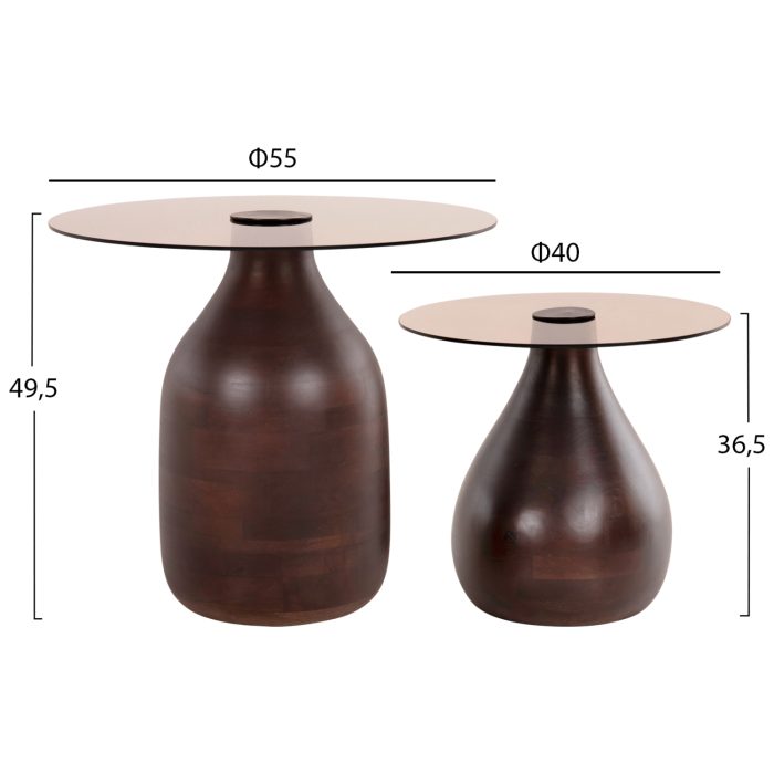 ΒΟΗΘΗΤΙΚΑ ΤΡΑΠΕΖΑΚΙΑ 2ΤΜΧ FB99668 ΞΥΛΟ MANGO-ΓΥΑΛΙ TOP Φ55x49,5Υ & Φ40x36,5Υεκ. - Image 2