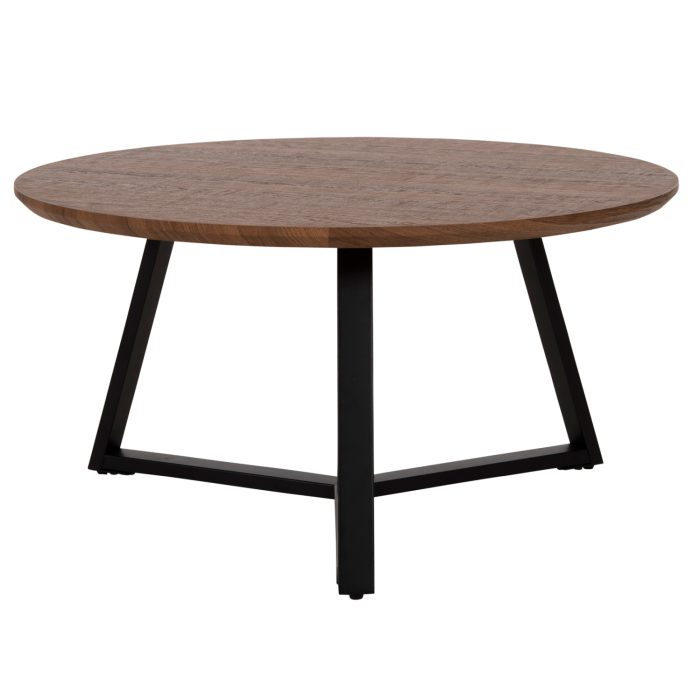 ΤΡΑΠΕΖΙ ΣΑΛΟΝΙΟΥ ΣΤΡΟΓΓΥΛΟ FB99586.04 MDF WALNUT-ΜΑΥΡΗ ΣΑΓΡΕ ΒΑΣΗ Φ80x42Υεκ. - Image 3