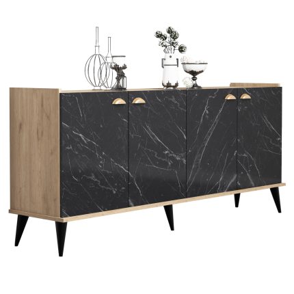 ΜΠΟΥΦΕΣ ΜΕΛΑΜΙΝΗΣ FB99045.01 NATURAL WOOD - ΜΑΥΡΟ ΜΑΡΜΑΡΟ 180x41x77,8Y εκ.