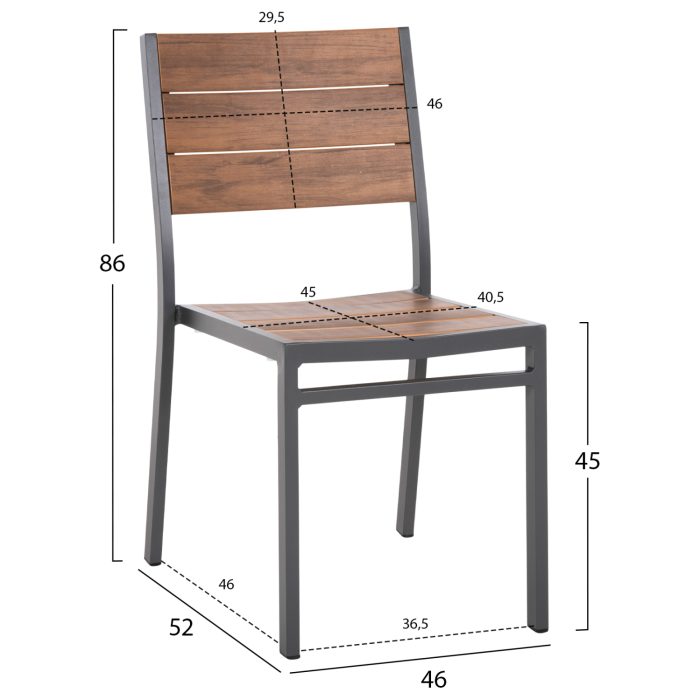 ΚΑΡΕΚΛΑ ΑΛΟΥΜΙΝΙΟΥ FB96063.02 ΣΚΟΥΡΟ ΓΚΡΙ ΜΕ POLYWOOD 46x52x86Υεκ. - Image 2