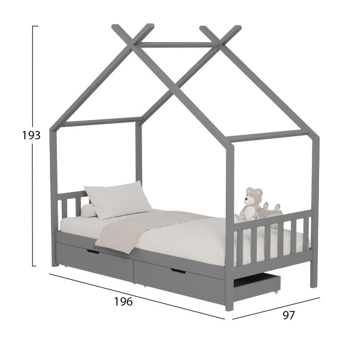 ΚΡΕΒΑΤΙ ΠΑΙΔΙΚΟ FB9680.05 τ.MONTESSORI-2 ΣΥΡΤΑΡΙΑ- ΞΥΛΟ ΠΕΥΚΟΥ ΓΚΡΙ-190x90εκ - Image 3