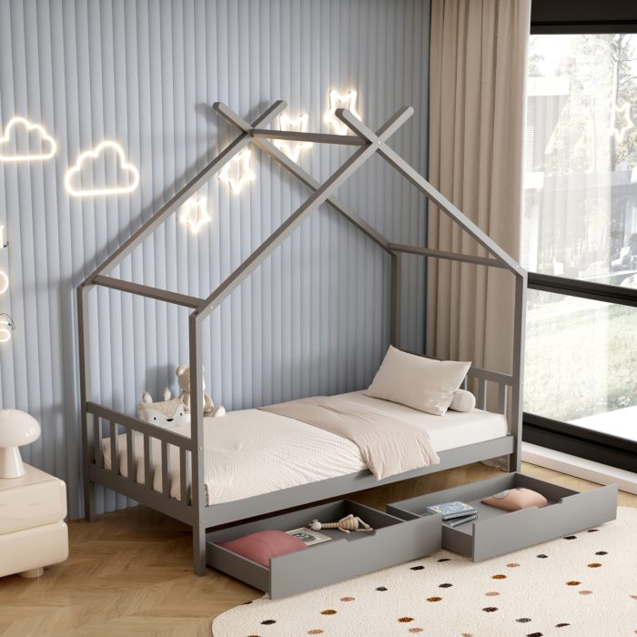 ΚΡΕΒΑΤΙ ΠΑΙΔΙΚΟ FB9680.05 τ.MONTESSORI-2 ΣΥΡΤΑΡΙΑ- ΞΥΛΟ ΠΕΥΚΟΥ ΓΚΡΙ-190x90εκ - Image 4