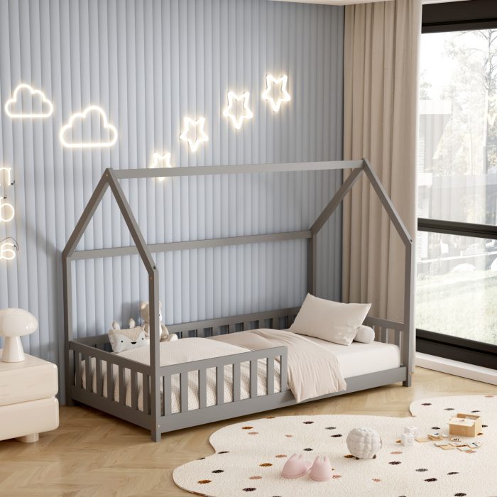 ΚΡΕΒΑΤΙ ΠΑΙΔΙΚΟ ΜΕ ΚΑΓΚΕΛΑ FB9679.05 τ.MONTESSORI ΞΥΛΟ ΠΕΥΚΟ ΓΚΡΙ-190x90εκ. - Image 5