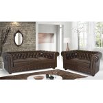 ΣΕΤ ΣΑΛΟΝΙ 2/ΘΕΣΙΟ & 3/ΘΕΣΙΟ CHESTERFIELD ΣΚΟΥΡΟ ΚΑΦΕ - Image 2