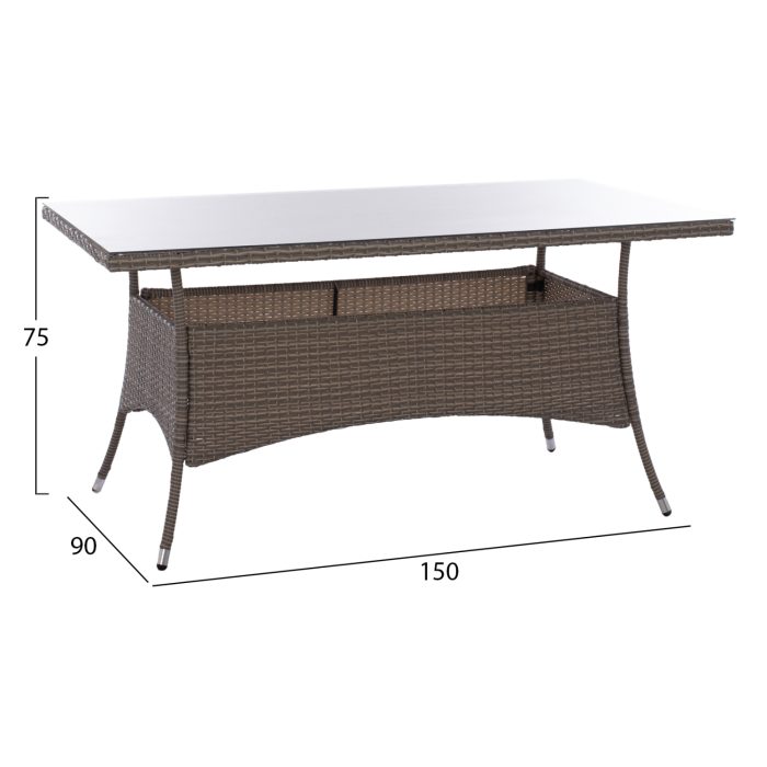 ΤΡΑΠΕΖΙ ΜΕΤΑΛΛΙΚΟ RATTAN ΓΚΡΙ FB95507.01 150x90x75Υ εκ. - Image 2