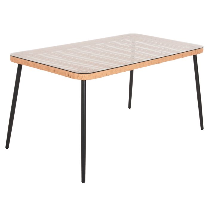 ΤΡΑΠΕΖΙ ΟΡΘΟΓΩΝΙΟ FB95537.11 ΜΕΤΑΛ.ΜΑΥΡΟ-P.E. RATTAN ΦΥΣΙΚΟ 139,5x79,5x73Υεκ. - Image 1