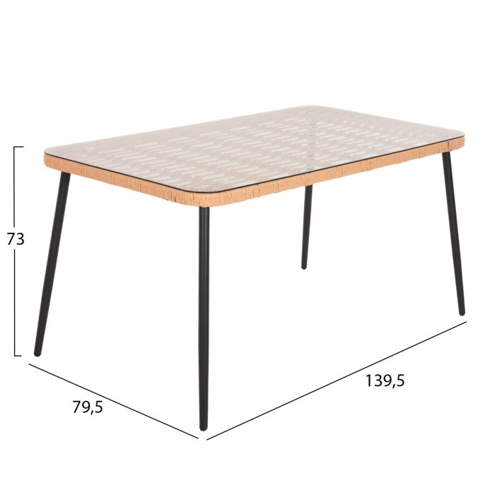 ΤΡΑΠΕΖΙ ΟΡΘΟΓΩΝΙΟ FB95537.11 ΜΕΤΑΛ.ΜΑΥΡΟ-P.E. RATTAN ΦΥΣΙΚΟ 139,5x79,5x73Υεκ. - Image 2
