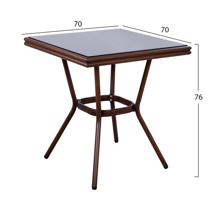 ΤΡΑΠΕΖΙ ΑΛΟΥΜΙΝΙΟΥ 70X70X76 BAMBOO FB95568.03 ΚΑΦΕ ΜΕ ΓΥΑΛΙ - Image 2
