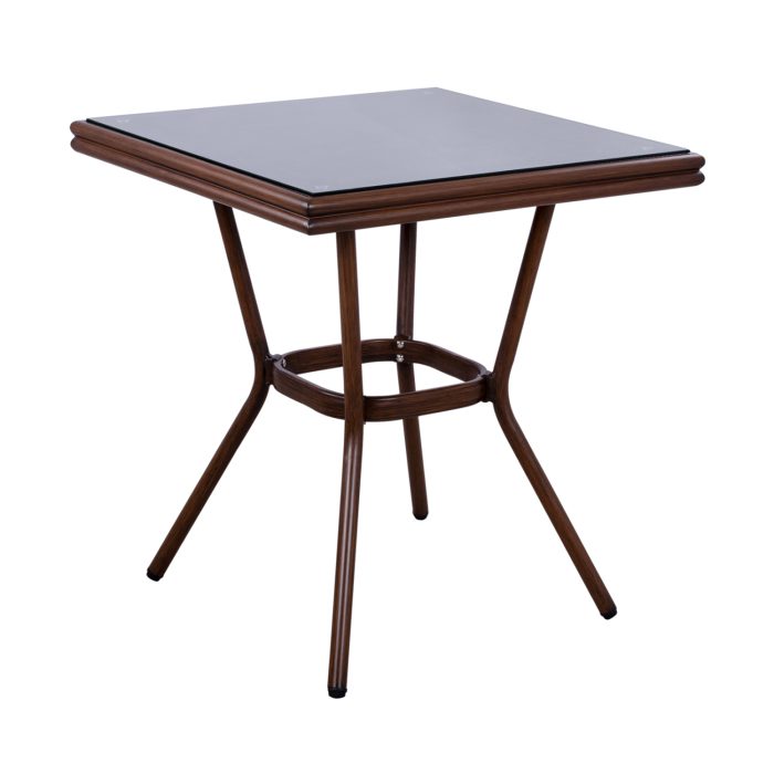 ΤΡΑΠΕΖΙ ΑΛΟΥΜΙΝΙΟΥ 70X70X76 BAMBOO FB95568.03 ΚΑΦΕ ΜΕ ΓΥΑΛΙ - Image 1