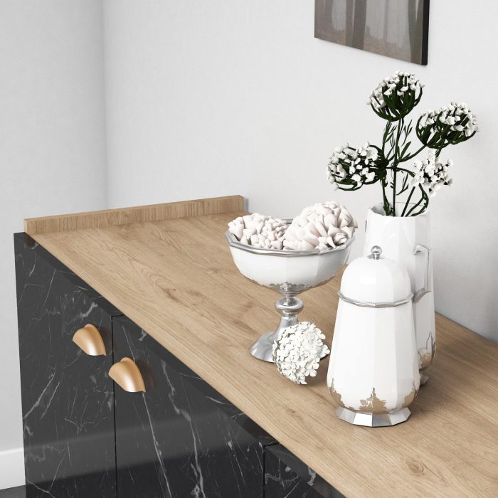 ΜΠΟΥΦΕΣ ΜΕΛΑΜΙΝΗΣ FB99045.01 NATURAL WOOD - ΜΑΥΡΟ ΜΑΡΜΑΡΟ 180x41x77,8Y εκ. - Image 4