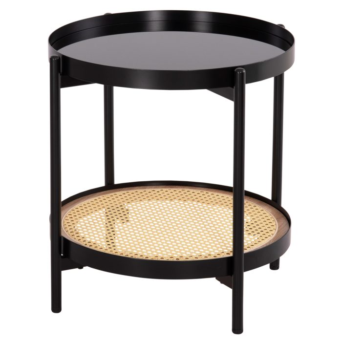 ΒΟΗΘΗΤΙΚΟ ΤΡΑΠΕΖΙ FB918031 ΓΥΑΛΙ TOP-ΜΕΤΑΛΛΟ-RATTAN ΣΕ ΦΥΣΙΚΟ Φ50x55,5Υεκ. - Image 1