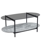 ΤΡΑΠΕΖΙ ΣΑΛΟΝΙΟΥ ΟΒΑΛ FB918040 ΓΥΑΛΙ ΦΙΜΕ TOP-GREY MARBLE ΜΕΛΑΜΙΝΗ 110x50x43Υεκ