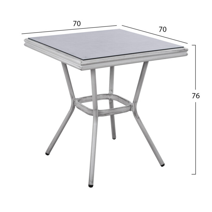 ΤΡΑΠΕΖΙ ΑΛΟΥΜΙΝΙΟΥ 70X70X76 BAMBOO FB95568.01 ΛΕΥΚΗ ΠΑΤΙΝΑ ΜΕ ΓΥΑΛΙ - Image 2