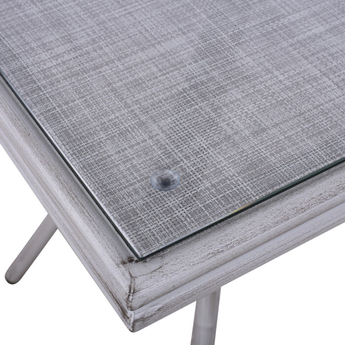 ΤΡΑΠΕΖΙ ΑΛΟΥΜΙΝΙΟΥ 70X70X76 BAMBOO FB95568.01 ΛΕΥΚΗ ΠΑΤΙΝΑ ΜΕ ΓΥΑΛΙ - Image 4