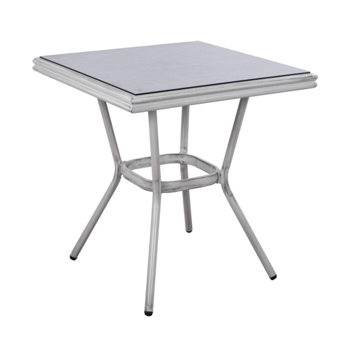 ΤΡΑΠΕΖΙ ΑΛΟΥΜΙΝΙΟΥ 70X70X76 BAMBOO FB95568.01 ΛΕΥΚΗ ΠΑΤΙΝΑ ΜΕ ΓΥΑΛΙ - Image 1