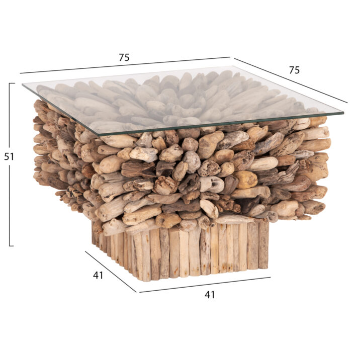 ΤΡΑΠΕΖΙ ΣΑΛΟΝΙΟΥ ΤΕΤΡΑΓΩΝΟ FB99961 DRIFTWOOD--ΓΥΑΛΙ 75x75x51Υεκ. - Image 2