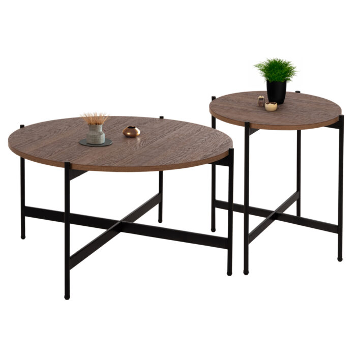 ΣΕΤ 2ΤΜΧ ΤΡΑΠΕΖΙΑ ΣΑΛΟΝΙΟΥ FB921089.03 MDF ΣΕ ΚΑΡΥΔΙ ΧΡΩΜΑ Φ80εκ & Φ50εκ - Image 1