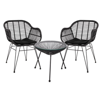 ΣΕΤ ΤΡΑΠΕΖΑΡΙΑΣ 3ΤΜΧ FB911871 ΜΕΤΑΛΛΟ & RATTAN ΣΕ ΜΑΥΡΟ ΧΡΩΜΑ