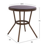 ΤΡΑΠΕΖΙ ΑΛΟΥΜΙΝΙΟΥ Φ70x76 εκ. BAMBOO FB95532.03 ΚΑΦΕ ΜΕ ΓΥΑΛΙ - Image 2