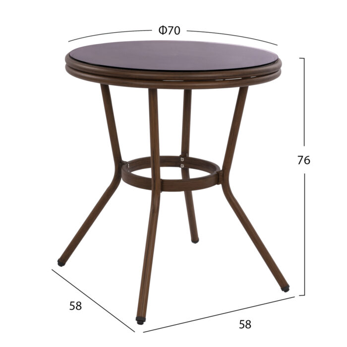ΤΡΑΠΕΖΙ ΑΛΟΥΜΙΝΙΟΥ Φ70x76 εκ. BAMBOO FB95532.03 ΚΑΦΕ ΜΕ ΓΥΑΛΙ - Image 2