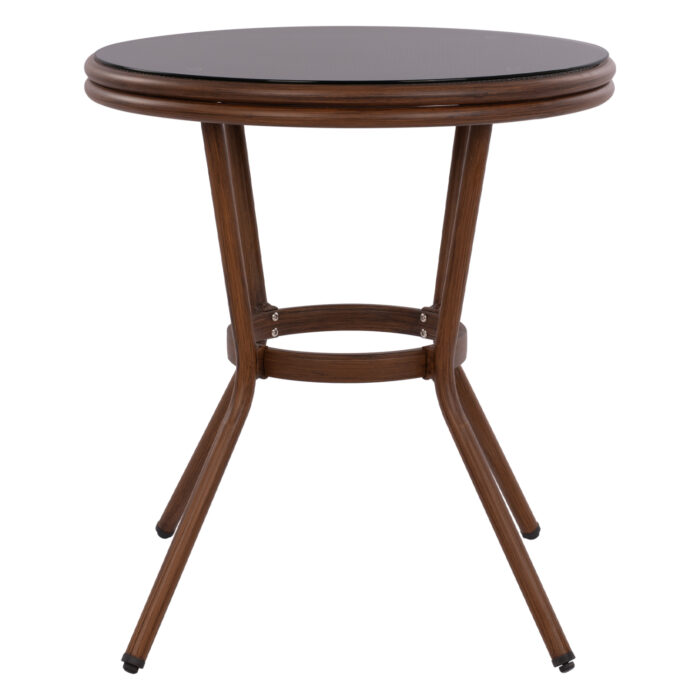ΤΡΑΠΕΖΙ ΑΛΟΥΜΙΝΙΟΥ Φ70x76 εκ. BAMBOO FB95532.03 ΚΑΦΕ ΜΕ ΓΥΑΛΙ - Image 3