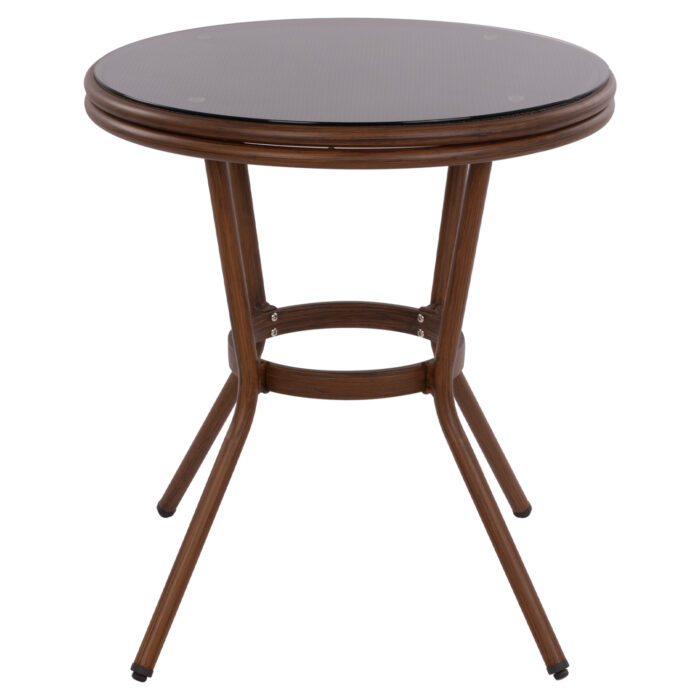 ΤΡΑΠΕΖΙ ΑΛΟΥΜΙΝΙΟΥ Φ70x76 εκ. BAMBOO FB95532.03 ΚΑΦΕ ΜΕ ΓΥΑΛΙ - Image 4