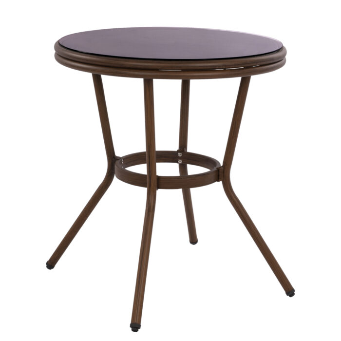 ΤΡΑΠΕΖΙ ΑΛΟΥΜΙΝΙΟΥ Φ70x76 εκ. BAMBOO FB95532.03 ΚΑΦΕ ΜΕ ΓΥΑΛΙ - Image 1
