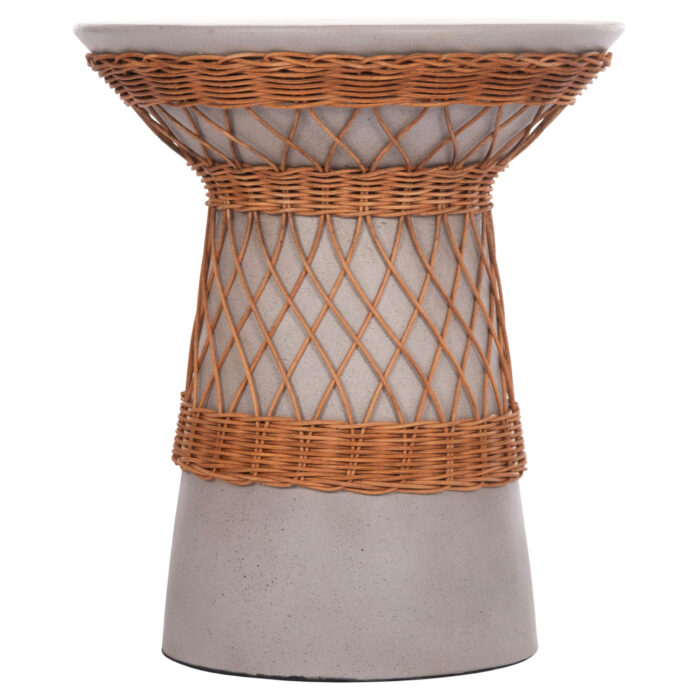 ΒΟΗΘΗΤΙΚΟ ΤΡΑΠΕΖΙ ΣΤΡΟΓΓΥΛΟ DELIA FB918167.03 FIBER CEMENT ΓΚΡΙ & RATTAN Φ40x45Υεκ - Image 3