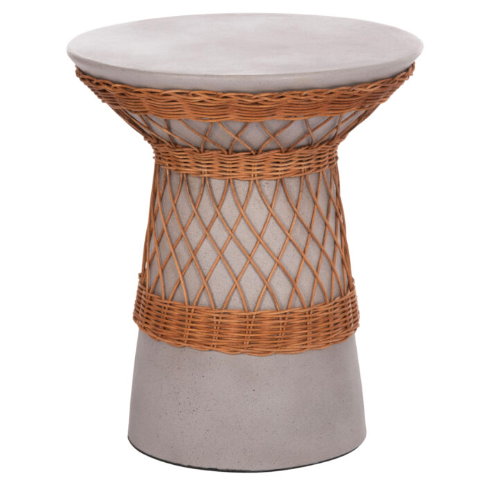 ΒΟΗΘΗΤΙΚΟ ΤΡΑΠΕΖΙ ΣΤΡΟΓΓΥΛΟ DELIA FB918167.03 FIBER CEMENT ΓΚΡΙ & RATTAN Φ40x45Υεκ - Image 1