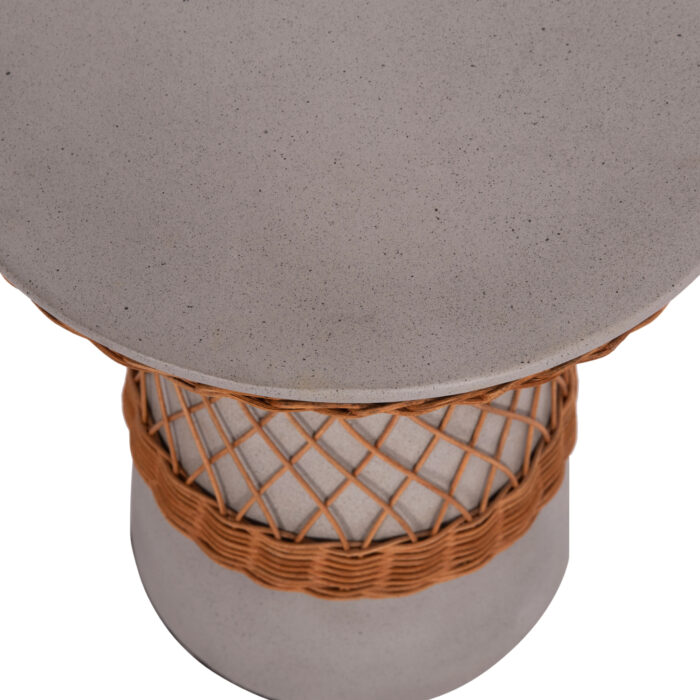 ΒΟΗΘΗΤΙΚΟ ΤΡΑΠΕΖΙ ΣΤΡΟΓΓΥΛΟ DELIA FB918167.03 FIBER CEMENT ΓΚΡΙ & RATTAN Φ40x45Υεκ - Image 9