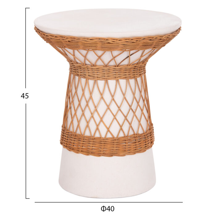 ΒΟΗΘΗΤΙΚΟ ΤΡΑΠΕΖΙ ΣΤΡΟΓΓΥΛΟ FB918167.02 FIBER CEMENT ΛΕΥΚΟ & RATTAN Φ40x45Υεκ - Image 2