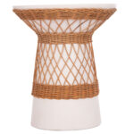 ΒΟΗΘΗΤΙΚΟ ΤΡΑΠΕΖΙ ΣΤΡΟΓΓΥΛΟ FB918167.02 FIBER CEMENT ΛΕΥΚΟ & RATTAN Φ40x45Υεκ - Image 3