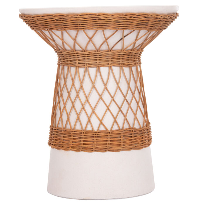 ΒΟΗΘΗΤΙΚΟ ΤΡΑΠΕΖΙ ΣΤΡΟΓΓΥΛΟ FB918167.02 FIBER CEMENT ΛΕΥΚΟ & RATTAN Φ40x45Υεκ - Image 3